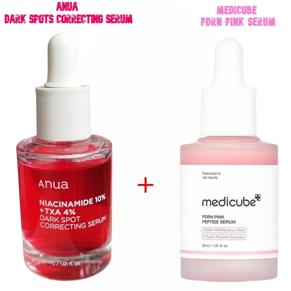 Anua 10% Niacinamide + TXA 4% Dark Spot Correcting Serum +  Medicube PDRN Serum with Niacinamide & Centella. Moisturizes, Fades Scars, Dark Spots, Wrinkles, Fine Lines, Glows, Repairs & Brightens