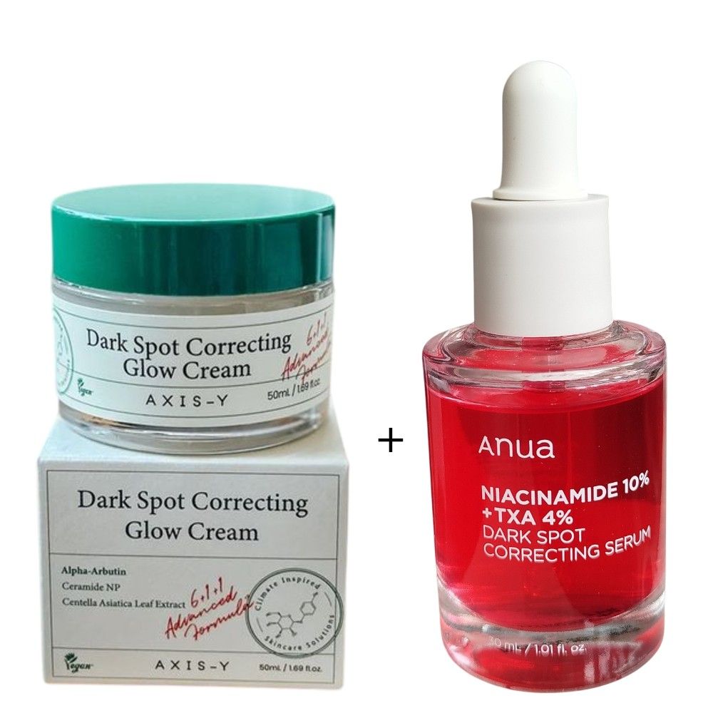 Anua Niacinamide 10% + TXA 4% Dark Spot Correcting Serum + AXIS-Y Dark Spot Correcting Glow Cream with Niacinamide & Alpha Arbutin. Removes Dark Spots, Blemishes, Acne Sacrs, Brightens & Moisturizes