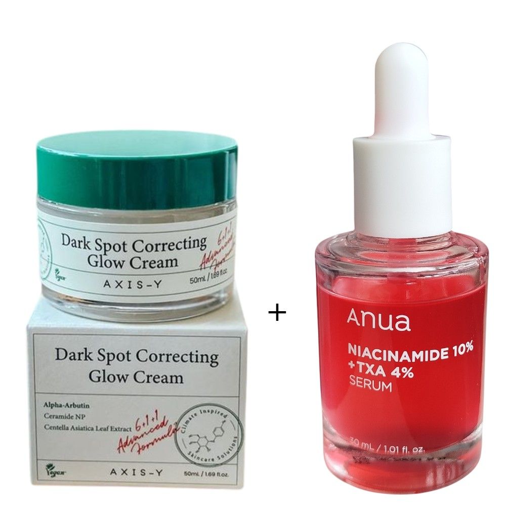 AXIS-Y Dark Spot Correcting Glow Cream with Niacinamide & Alpha Arbutin + Anua Niacinamide 10% + TXA 4%  Face Serum. Brightens, Evens the skin, Removes Dark Spots, Blemishes, Acne Scars & Moisturizes