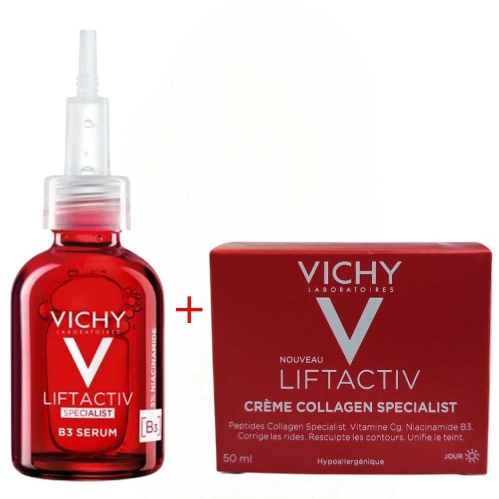 Vichy Liftactiv Collagen Specialist Face Cream with Niacinamide B3 & Vitamin Cg + Niacinamide(B3), TXA & Glycolic Acid Face Serum. Moisturizes, Removes Dark Spots, Skin Dullness, Wrinkles & Exfoliates