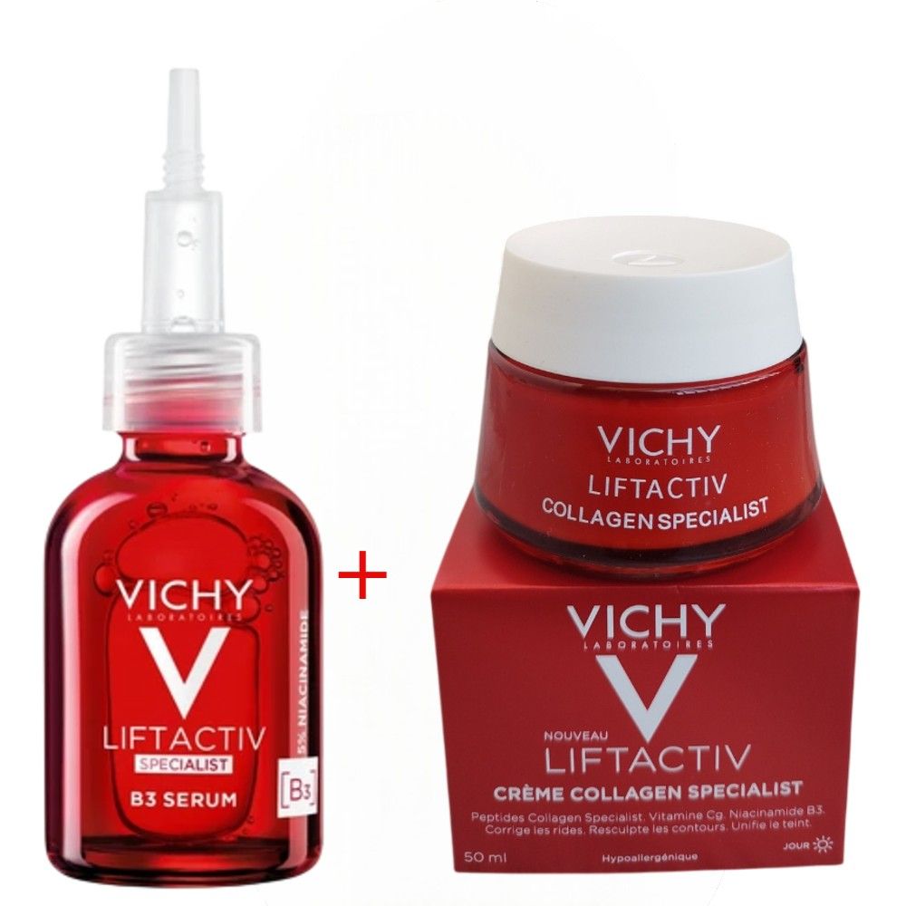 Vichy Liftactiv Collagen Specialist Face Cream with Niacinamide B3 & Vitamin Cg + Niacinamide(B3), TXA & Glycolic Acid Face Serum. Moisturizes, Removes Dark Spots, Skin Dullness, Wrinkles & Exfoliates
