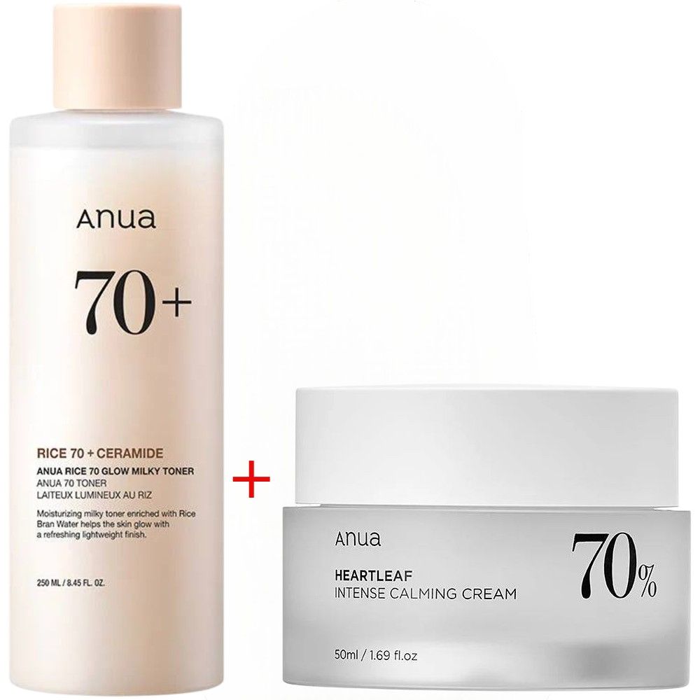Anua Rice 70 Glow Milky Toner with Niacinamide + Anua Heartleaf 70% Intense Calming Cream. Deeply Moisturizes, Cals, Soothes, Brightens, Evens , Smoothens, Moisturizes,Gives a Glowing Glass Skin.