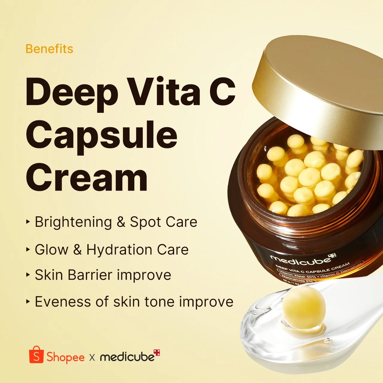 Medicube Deep Vita C Capsule Cream with Niacinamide & Apha arbutin. Moisturizes, Fade Dark Spots, Pigmentations, Acne Marks, Blemishes, Brightens, Evens, Firms, Improve Elasticity & give a Glass Glow