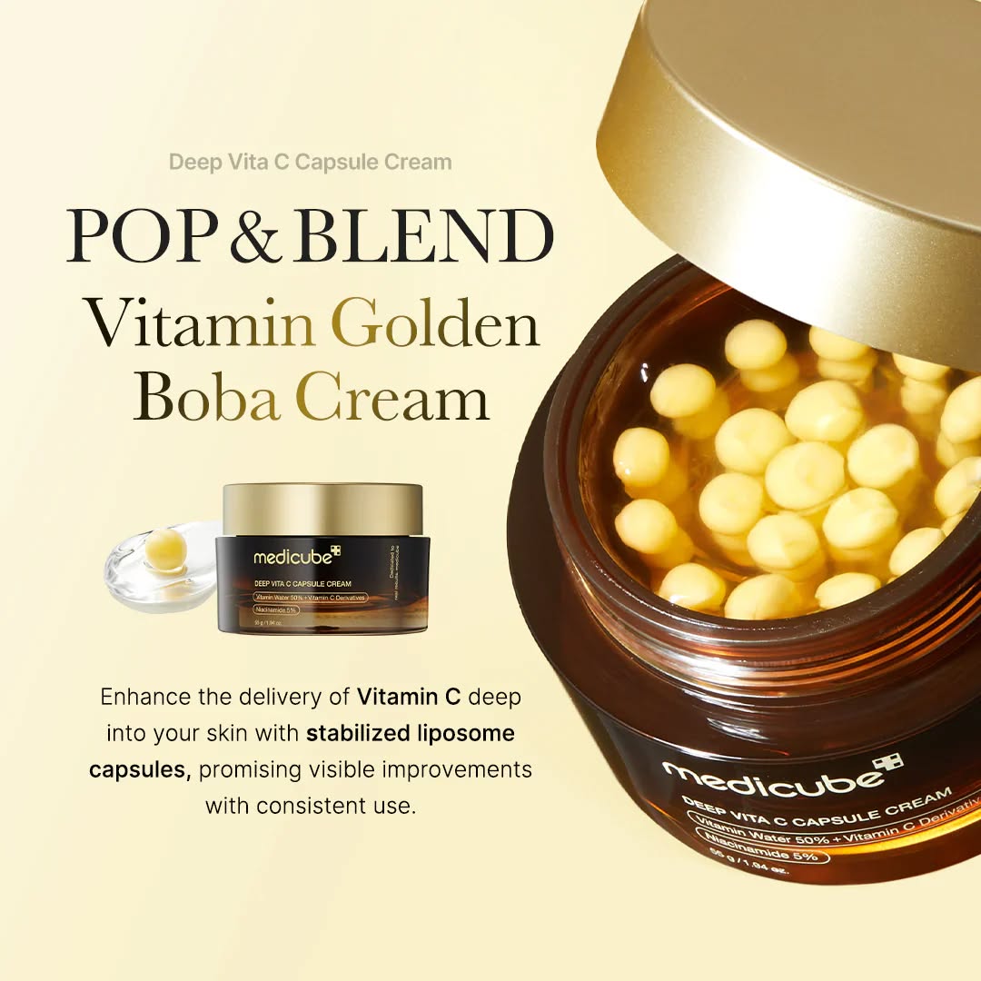 Medicube Deep Vita C Capsule Cream with Niacinamide & Apha arbutin. Moisturizes, Fade Dark Spots, Pigmentations, Acne Marks, Blemishes, Brightens, Evens, Firms, Improve Elasticity & give a Glass Glow