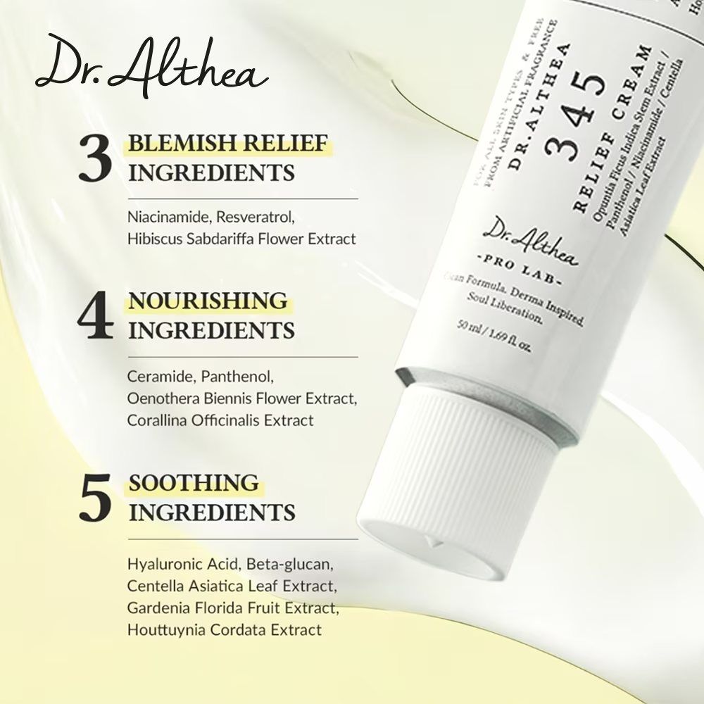 DR ALTHEA 345 Relief Cream with Opuntia Ficus & Niacinamide. Moisturizes, Removes Dark Spots, Blemishes, Post Acne Mark, Even the skin tone, Soothes Redness & Irritation & Regulates oil production