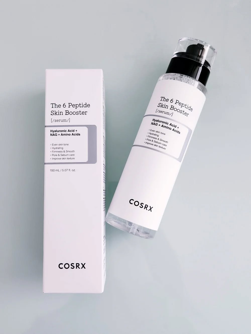 Cosrx The 6 Peptide Skin Booster Serum with Niacinamide. Moisturizes, Unclogs Pores, Smooth Wrinkles, Fine Lines, Firms, Soothes, Evens, Brightens, Clarifies, Reduce Pigmentation, Breakouts & Acne.