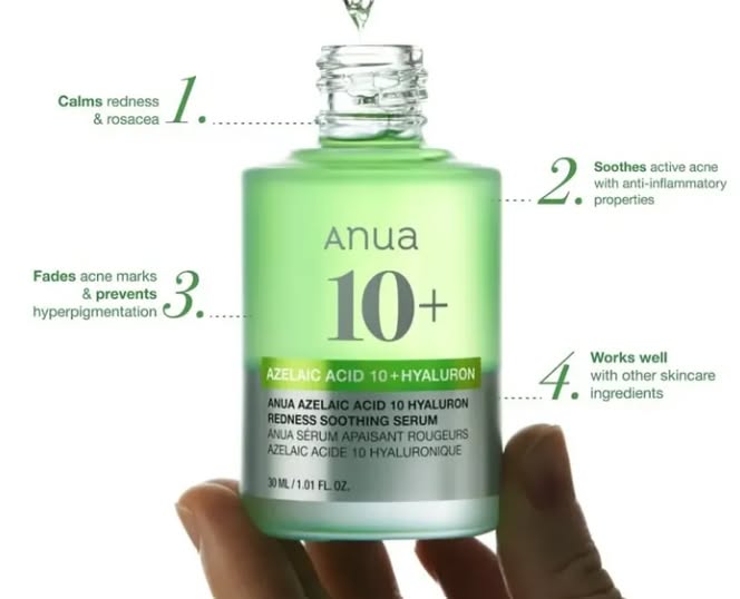 Anua 10+ Azelaic Acid 10 + Hyaluron Serum. Hydrates, Treats & Calms Acne, Rosacea, Soothes Redness & Irritations, Fades Acne Marks, Hyperpigmentations, Spots, Smooths, Soften, Evens skin tone & Glows