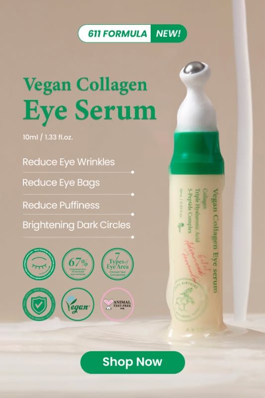 Axis Y Vegan Collagen Eye Serum. Moisturizes, Removes under-eye sagging, swelling, dark circles, eye wrinkles, puffiness, eye bags, brightens, smooths, softens and firms the eye area