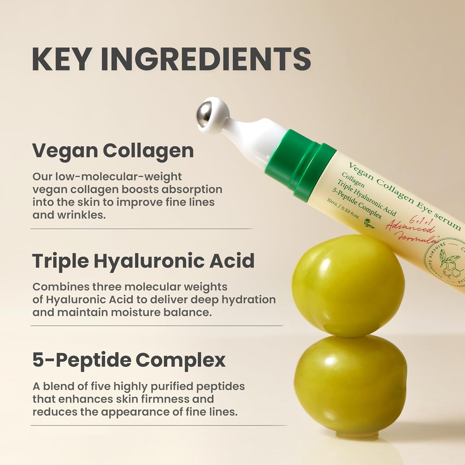 Axis Y Vegan Collagen Eye Serum. Moisturizes, Removes under-eye sagging, swelling, dark circles, eye wrinkles, puffiness, eye bags, brightens, smooths, softens and firms the eye area