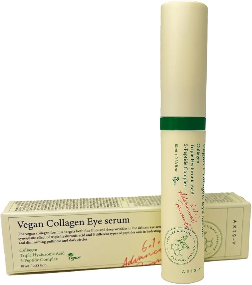Axis Y Vegan Collagen Eye Serum. Moisturizes, Removes under-eye sagging, swelling, dark circles, eye wrinkles, puffiness, eye bags, brightens, smooths, softens and firms the eye area