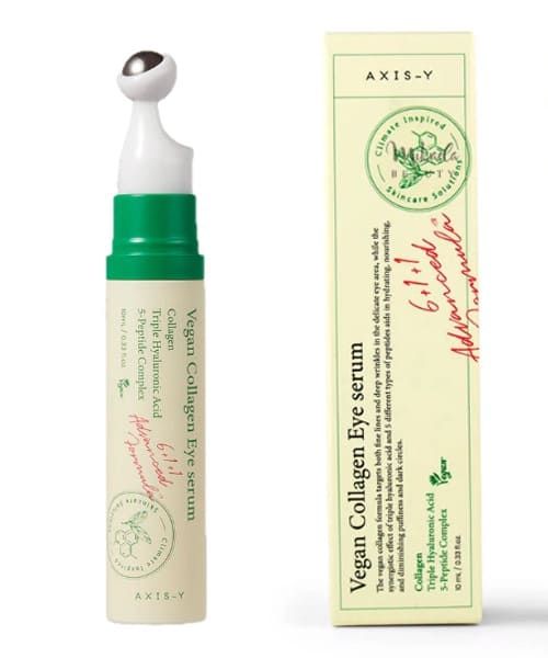 Axis Y Vegan Collagen Eye Serum. Moisturizes, Removes under-eye sagging, swelling, dark circles, eye wrinkles, puffiness, eye bags, brightens, smooths, softens and firms the eye area