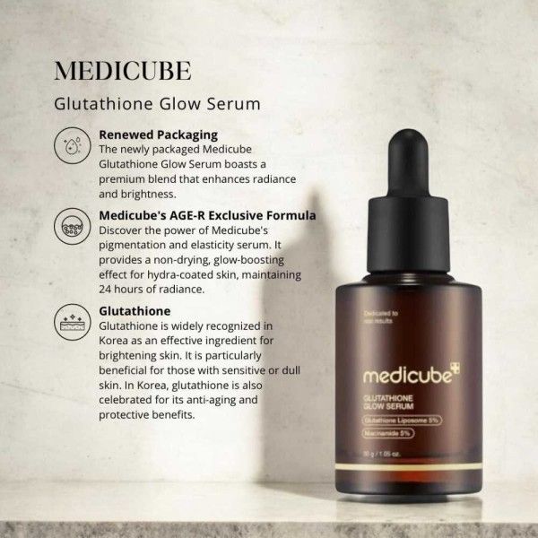 Medicube Glutathione Glow Serum with Niacinamide. Moisturizes, Brightens, Removes Dark Spots, Pigmentations, Blemishes, Smooths, Clarifies, Firms, lift crow's feet, smile lines & forehead wrinkles