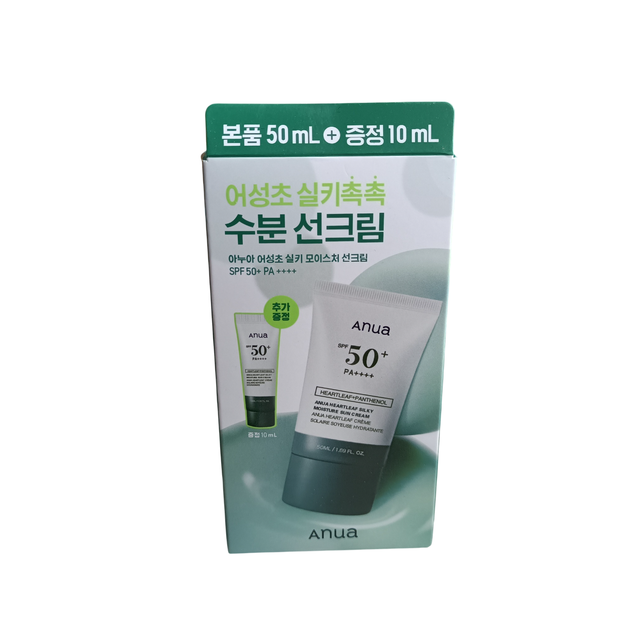 Anua Heartleaf + Panthenol Silky Moisture Sun Cream Sunscreen SPF50+ PA++++ Special Set 50ml + 10ml Free. Moisturizes, Offer UV-Rays Sun Protection, Soothes & Calms the skin & Improves Wrinkles