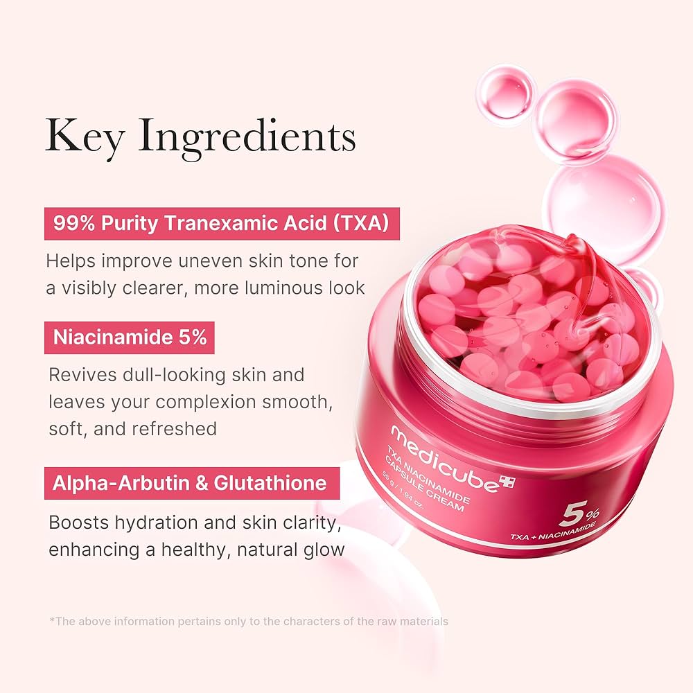 Medicube TXA Niacinamide Capsule Cream with Glutathione & Alpha Arbutin. Fades Dark Spots, Hyperpigmentations, Scars, Glows, Moisturizes, Brightens, Evens the skin tone, Smooths, Softens & Clarifies
