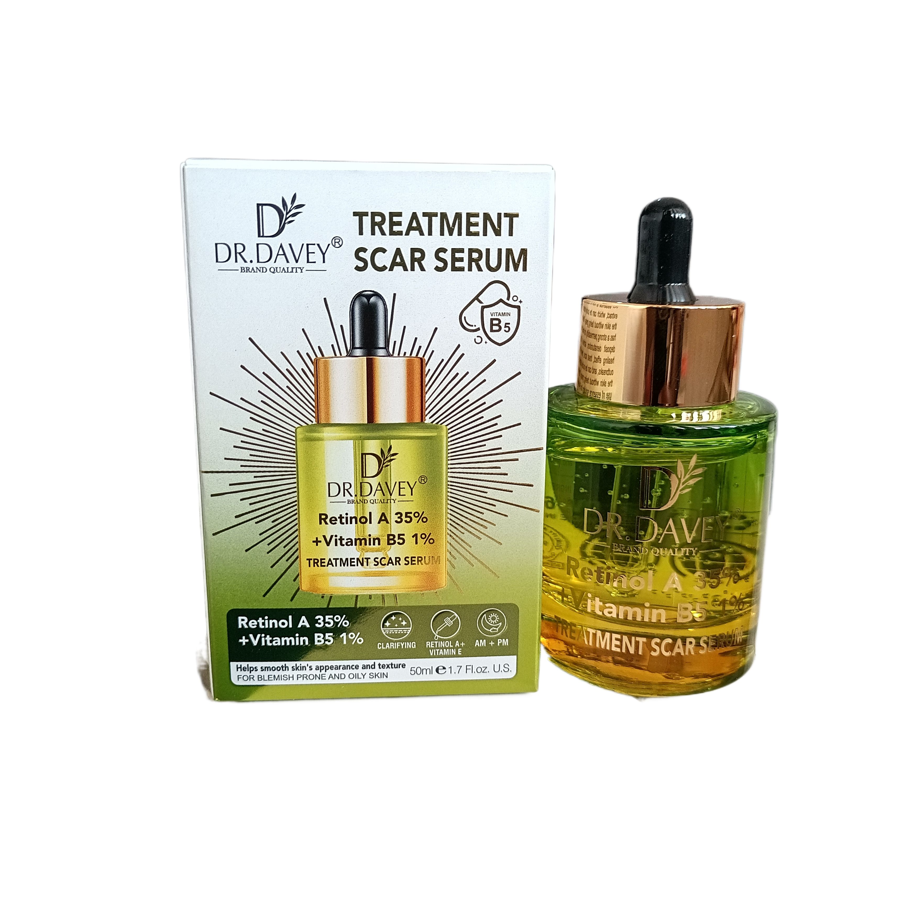 Dr. Davey Retinol A 35% + Vitamin B5 1% SCAR Treatment Serum. Treats Acne, Pimples, Prevent Future Breakouts, Soothes Redness, Improve elasticity, Moisturizes & Repairs skin damage