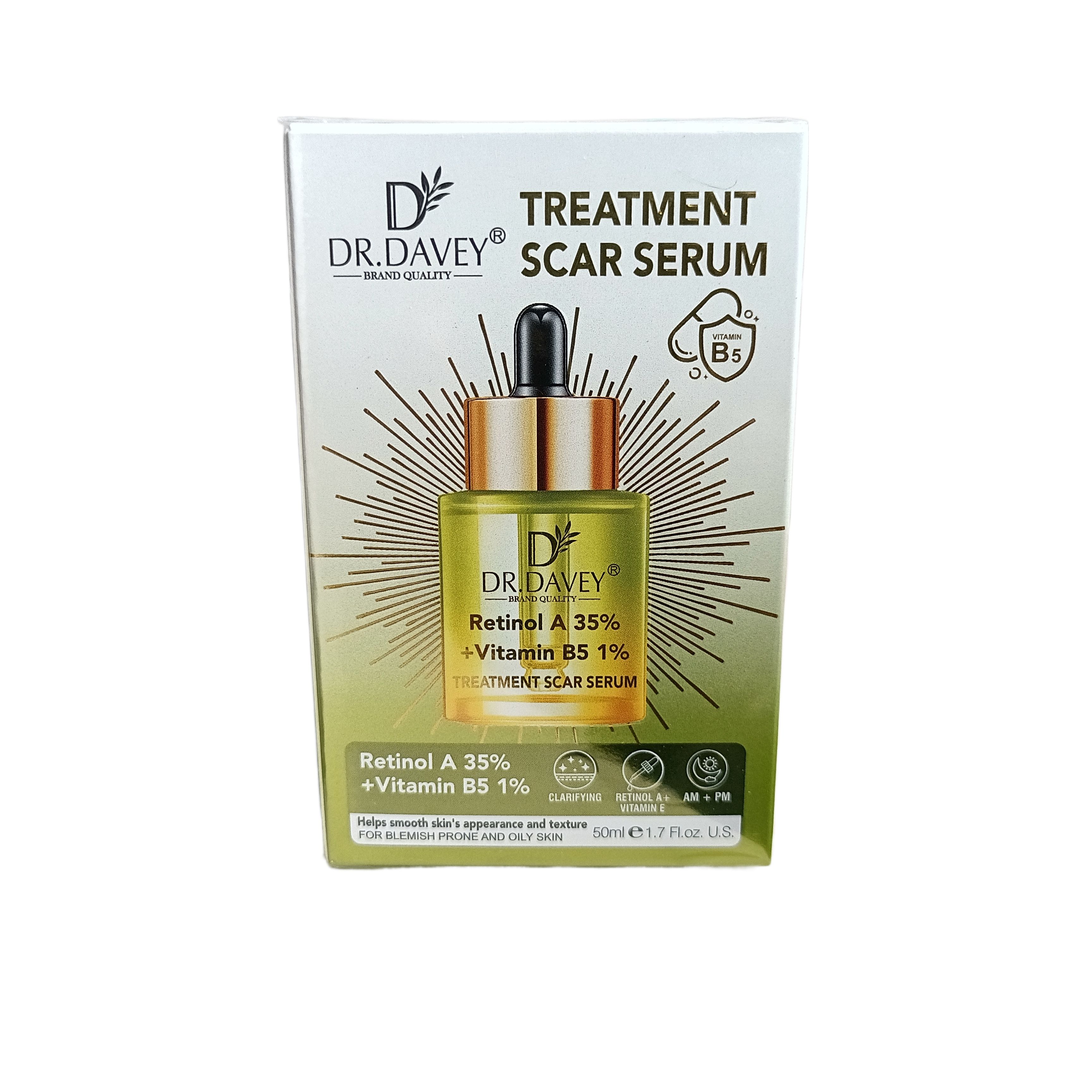 Dr. Davey Retinol A 35% + Vitamin B5 1% SCAR Treatment Serum. Treats Acne, Pimples, Prevent Future Breakouts, Soothes Redness, Improve elasticity, Moisturizes & Repairs skin damage