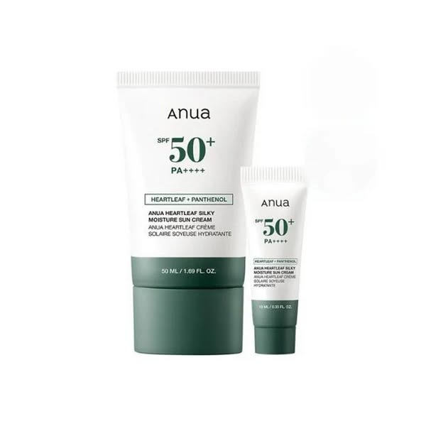 Anua Heartleaf + Panthenol Silky Moisture Sun Cream Sunscreen SPF50+ PA++++ Special Set 50ml + 10ml Free. Moisturizes, Offer UV-Rays Sun Protection, Soothes & Calms the skin & Improves Wrinkles