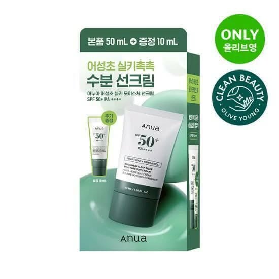Anua Heartleaf + Panthenol Silky Moisture Sun Cream Sunscreen SPF50+ PA++++ Special Set 50ml + 10ml Free. Moisturizes, Offer UV-Rays Sun Protection, Soothes & Calms the skin & Improves Wrinkles
