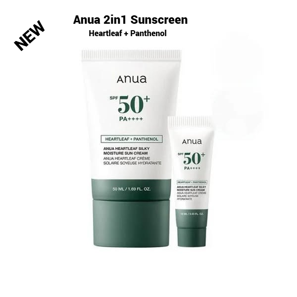 Anua Heartleaf + Panthenol Silky Moisture Sun Cream Sunscreen SPF50+ PA++++ Special Set 50ml + 10ml Free. Moisturizes, Offer UV-Rays Sun Protection, Soothes & Calms the skin & Improves Wrinkles