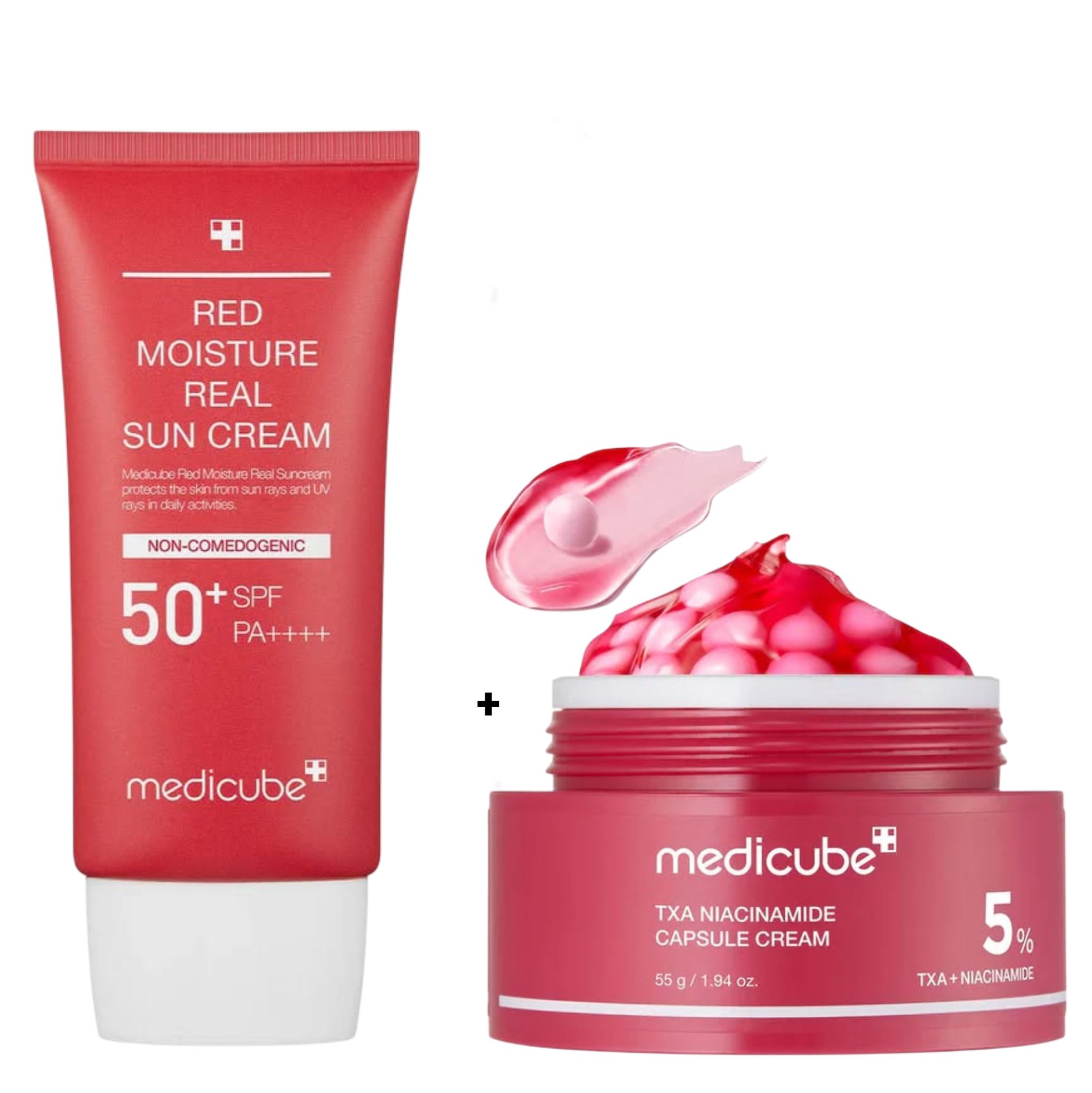 Medicube TXA Niacinamide Capsule Cream with Alpha Arbutin + Red Moisture Real Sun Cream SPF 50+. Protects The Skin From Sunlight, Blocks UV Rays, Moisturizing, Glows, Brightens, Removes Dark Spots...