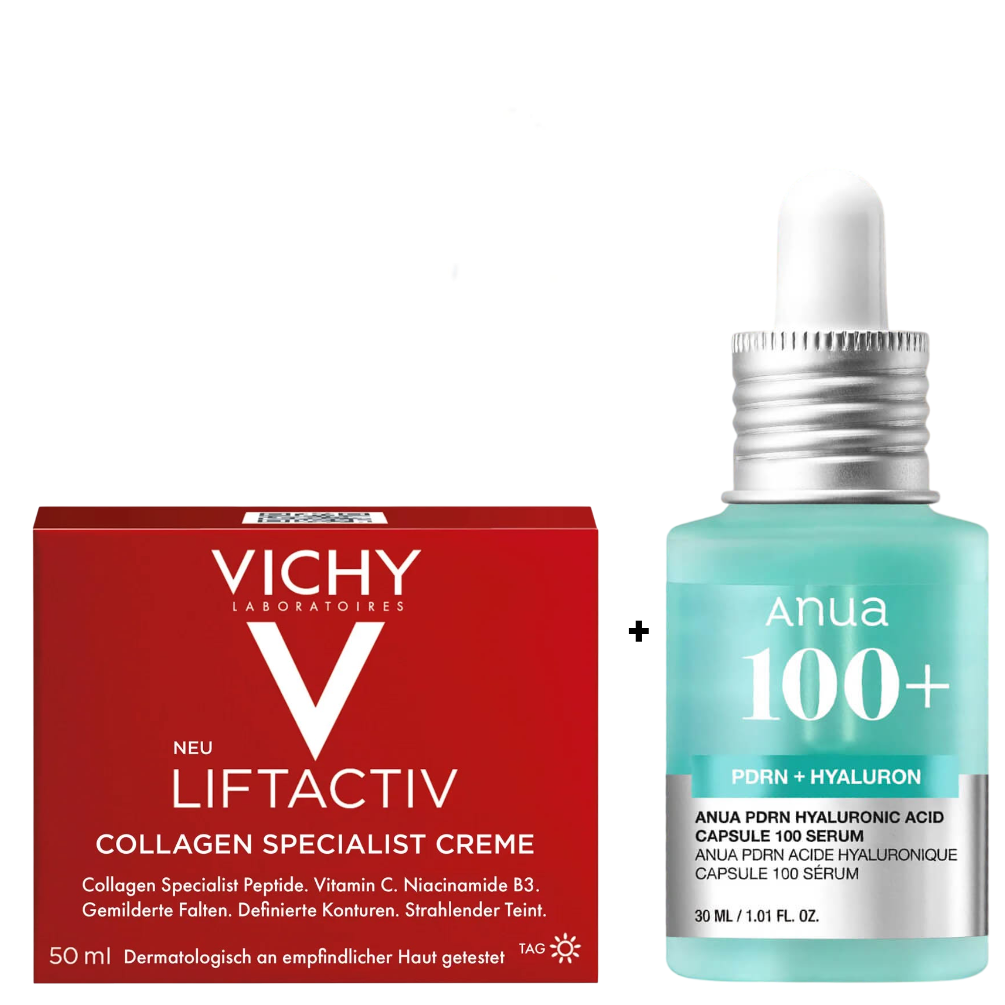Anua PDRN Hyaluronic Acid Capsule 100 Face Serum With Collagen + Vichy Collagen Specialist Face Cream. Moisturizes, Remove Dark Spots, Hyperpigmentation, Wrinkles, Reduce signs of collagen loss, Glows
