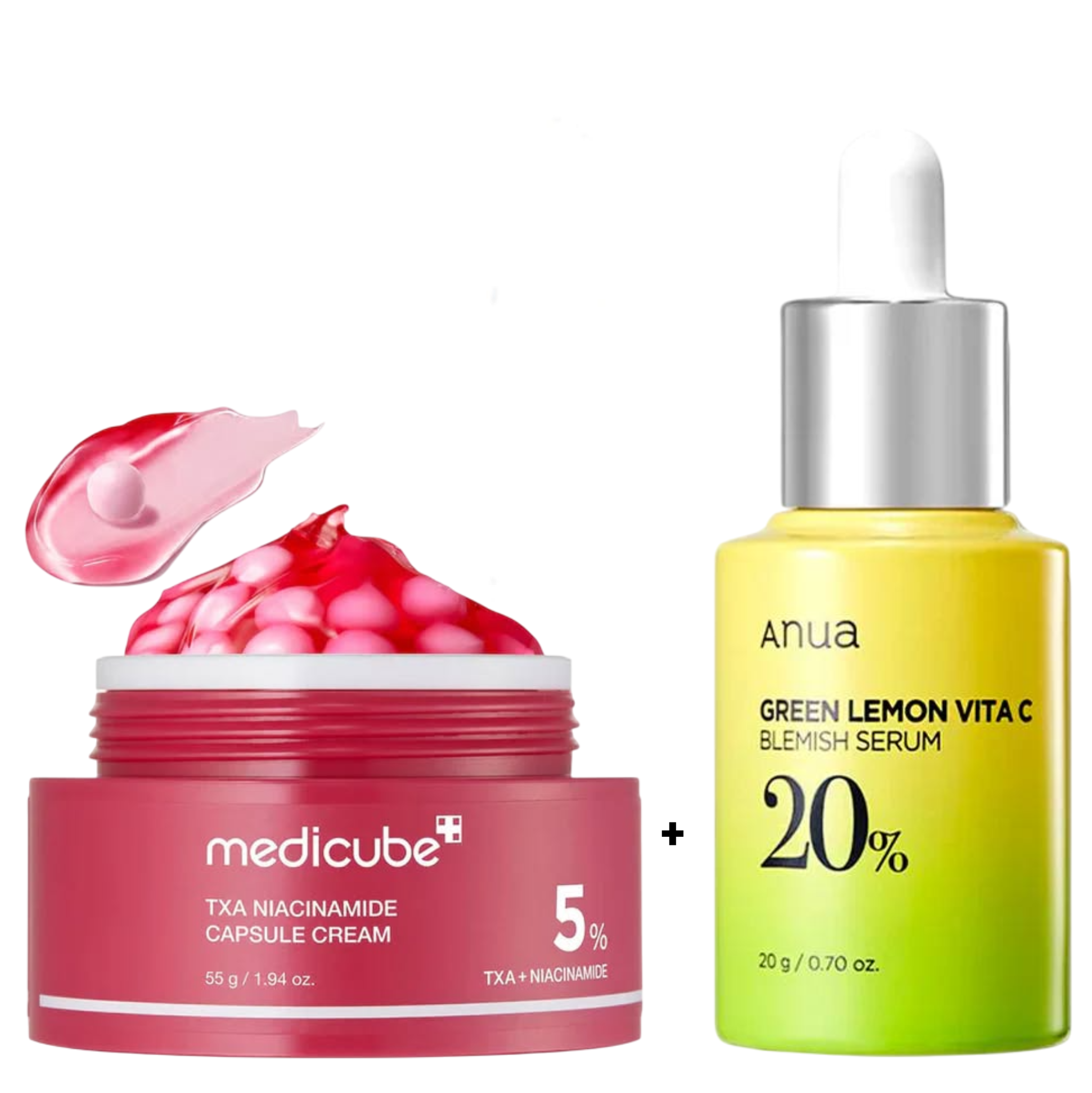 Anua Green Lemon Vita C Blemish Serum with Vitamin C + Medicube TXA Niacinamide Capsule Cream with Alpha Arbutin. Moisturizes, Brightens, Remove Dark Spots, Scars, Discolorations, Wrinkles, Fine Lines