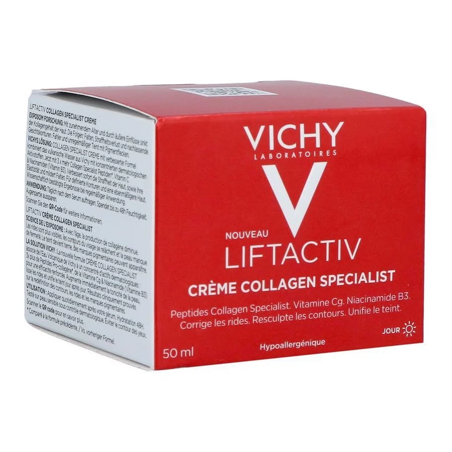 Vichy Vitamin C, Niacinamide B3 & Collagen Face Cream. Moisturizes, Removes Dark Spots, Hyperpigmentation, Wrinkles, Reduce signs of collagen loss, Redefines facial contours, Prevent aging, Brightens