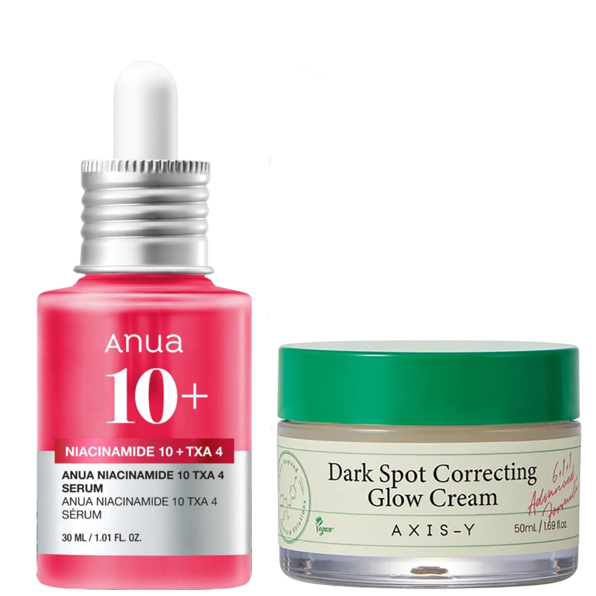 Anua Niacinamide 10% + TXA 4% Dark Spot Correcting Serum + AXIS-Y Dark Spot Correcting Glow Cream with Niacinamide & Arbutin. Removes Dark Spots, Blemishes, Acne Sacrs, Brightens & Moisturizes