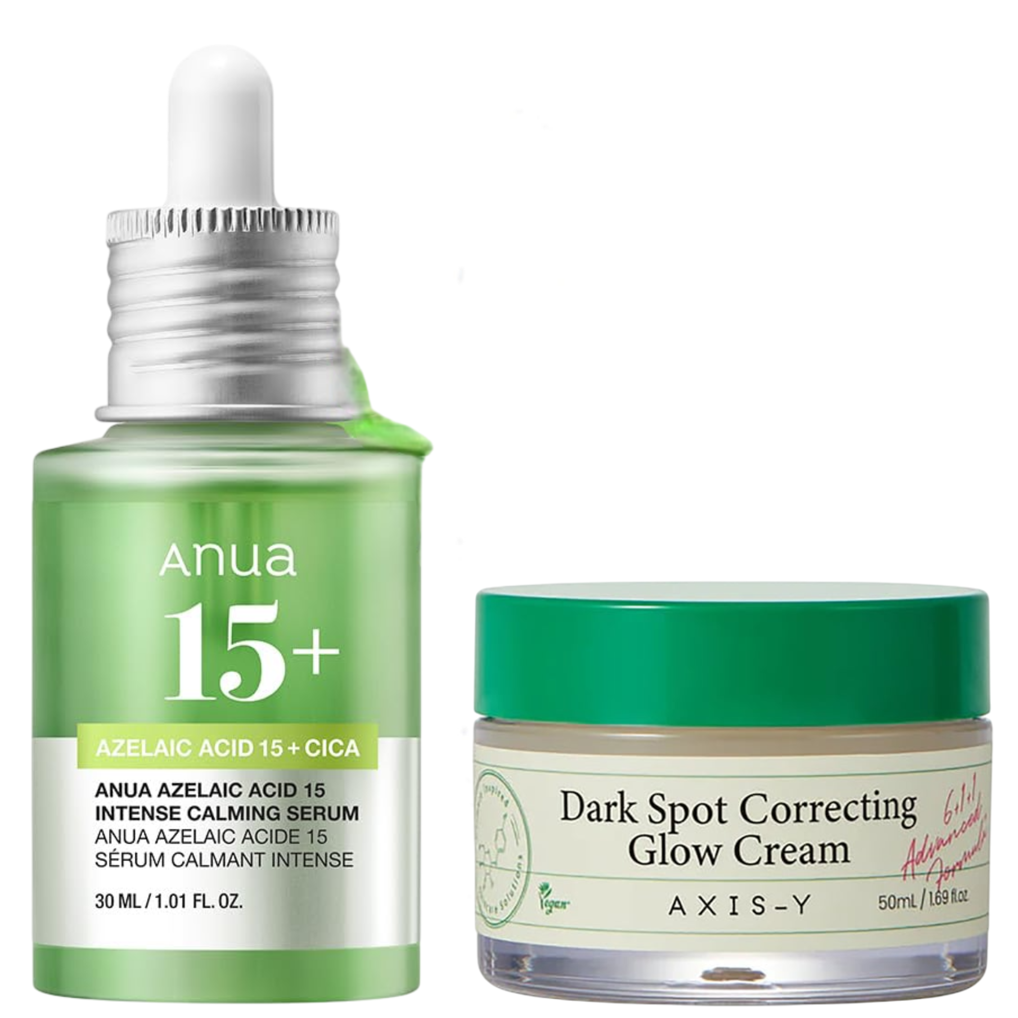 AXIS-Y Dark Spot Correcting Glow Cream with Niacinamide & Alpha Arbutin + Anua Azelaic 15% Face Serum. Treat Acne, Brightens, Evens the skin, Removes Dark Spots, Blemishes, Acne Scars & Moisturizes