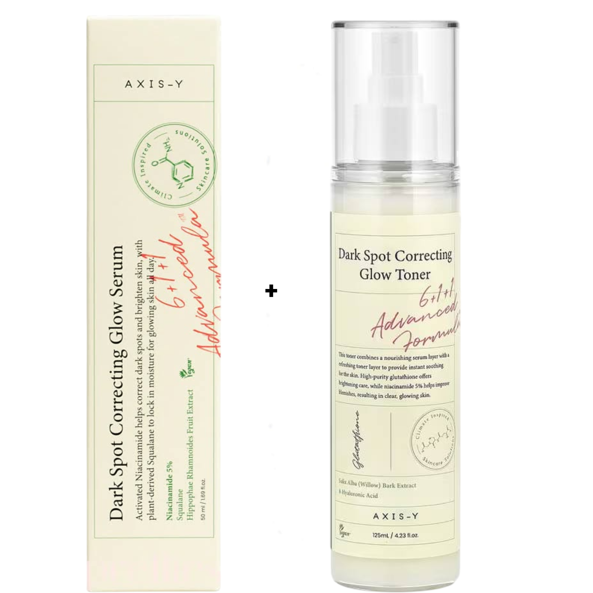 AXIS-Y Dark Spot Correcting Glow Toner with Niacinamide & Glutathione + Dark Spot Correcting Glow Serum. Tones, Brightens, Removes Dark Spots, Hyperpigmentation, Wrinkles, Acne, Marks, Clarifies, Even