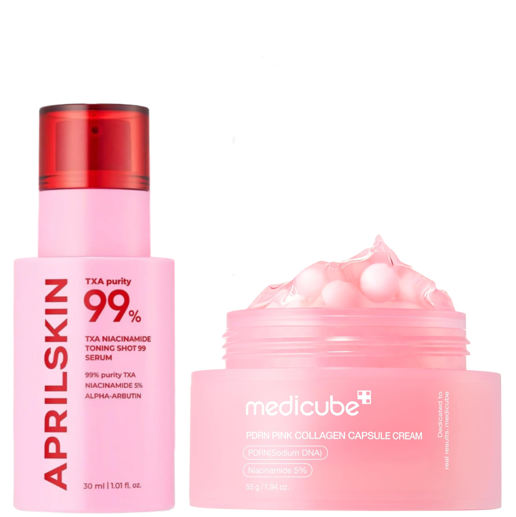 April Skin 99% TXA Niacinamide Toning Shot Face Serum + Medicube PDRN Pink Collagen Capsule Cream with Niacinamide. Moisturizes, Removes Pigmentation, Dark Spots, Acne Scars, Blackheads, Brightens...