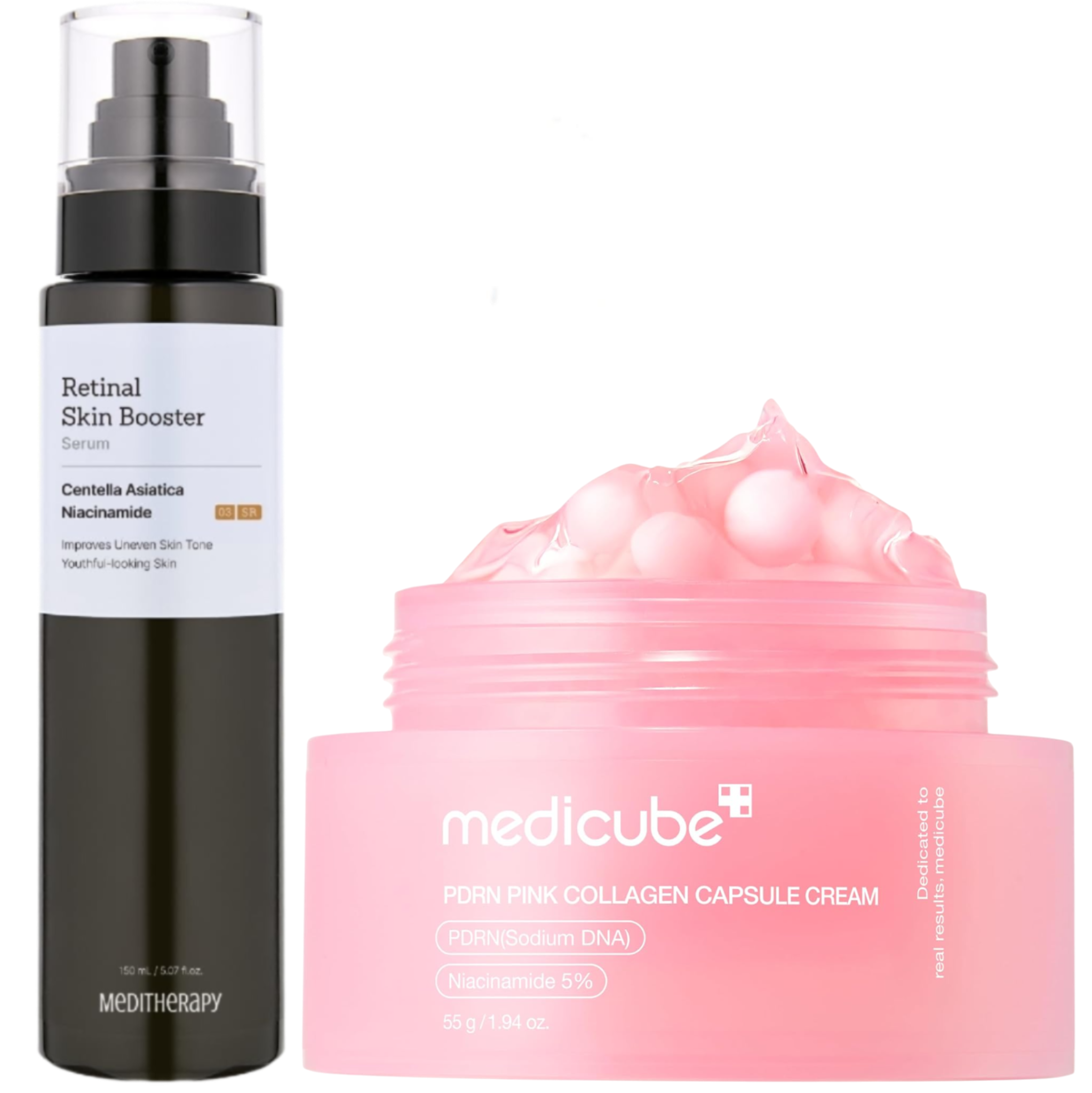 MeDITHeRaPY RETINAL face Serum with Niacinamide + Medicube PDRN Pink Collagen Capsule Cream. Moisturizes, Removes Pigmentation, Dark Spots, Acne Scars, Blackheads, Brightens, Firms, Glows, Evens, Firm