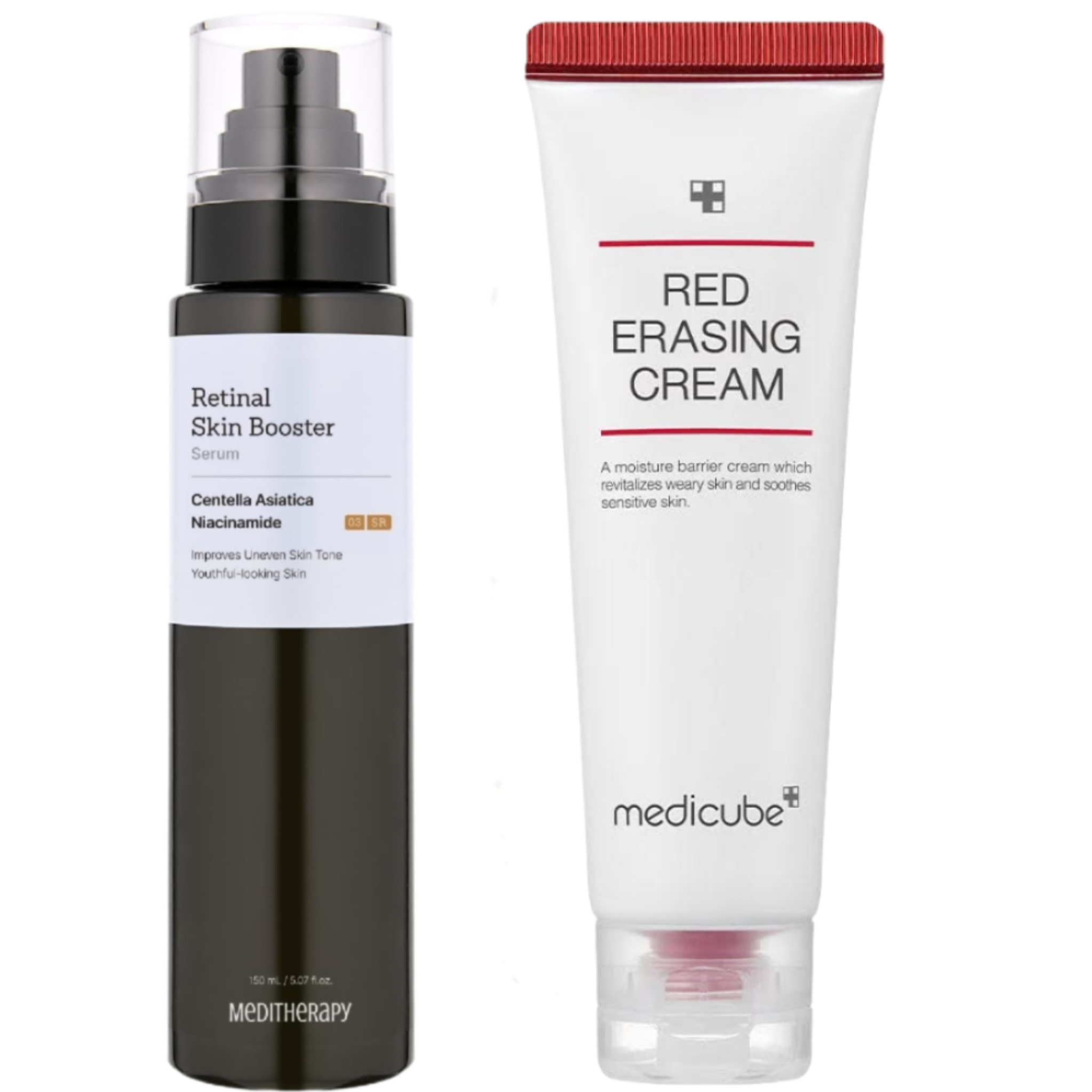 MeDITHeRaPY RETINAL Skin Booster Serum + Medicube Red Erasing Cream. Removes Blemishes, Breakouts, Hyperpigmentation, Dark Spots, Wrinkles, Imperfection, Fade Scars, Minimizes Pores, Smoothens, Evens