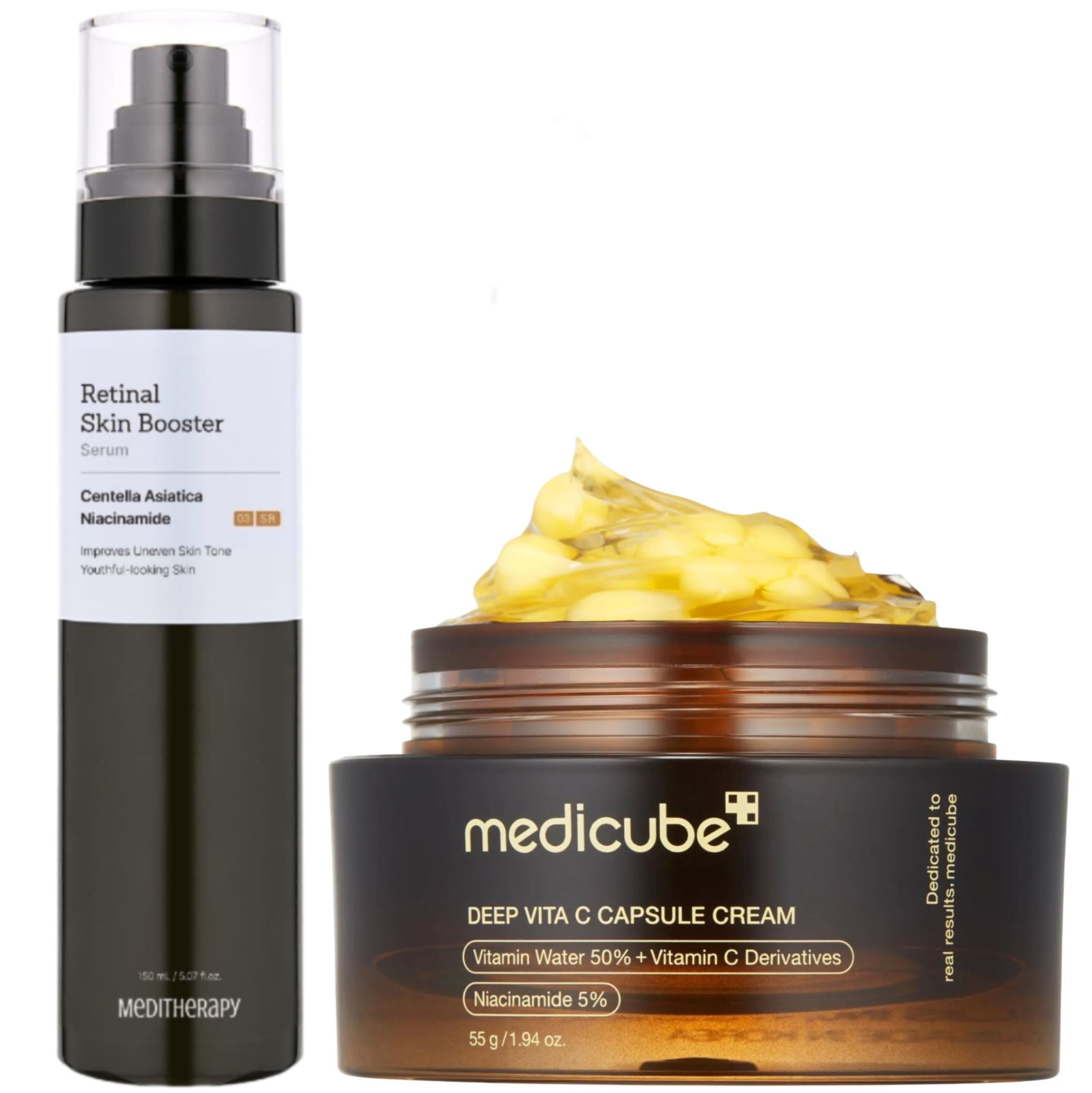 MeDITHeRaPY RETINAL Skin Booster Serum with Niacinamide & Centalla Asiatica + Medicube Deep Vita C Capsule Cream. Give a Glass Skin Glows, Moisturizes, Removes Wrinkles, Dark Spots, Acne, Brighten...
