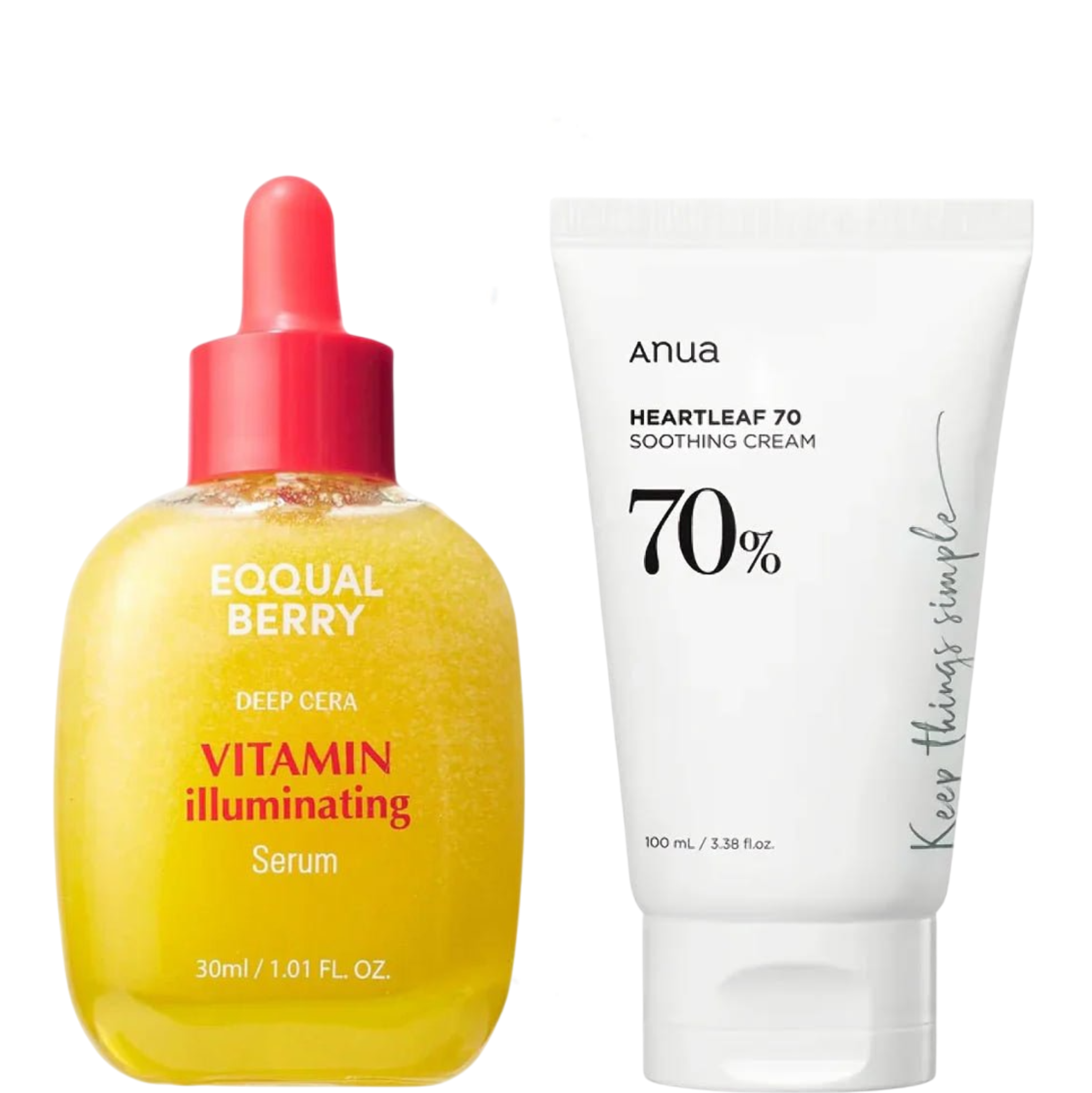 Anua Face Cream + EQQUALBERRY Vitamin illuminating Serum with Niacinamide, TXA & Acerola Water. Soothes the skin, Moisturizes, Brightens, Removes Acne, Dark Spots, Hyperpigmentation, Marks, Melasma...