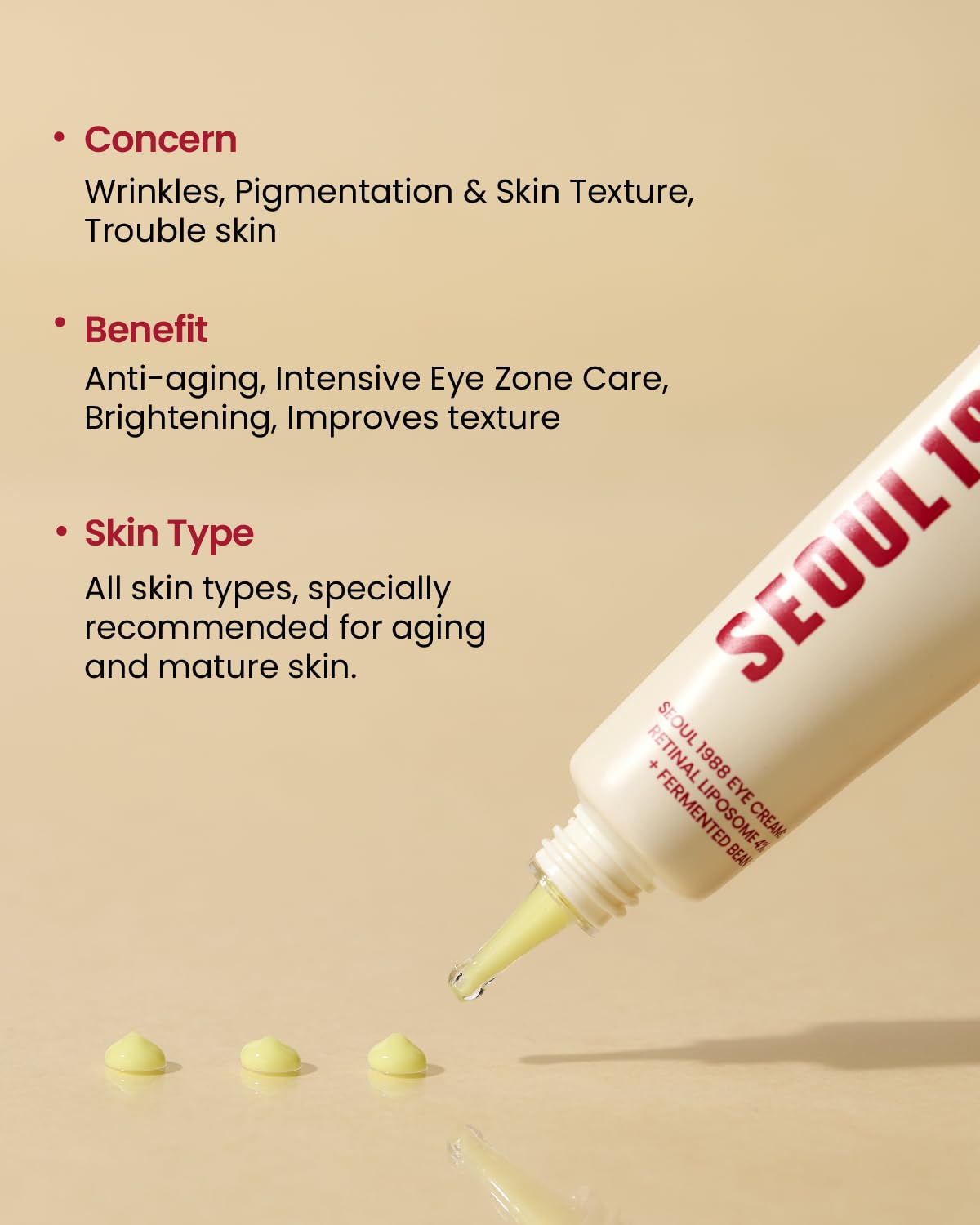 K-Secret SEOUL 1988 RETINAL Eye Cream with Retinal Liposome 4% & Fermented Bean. Moisturizes, Brightens, Removes Dark Circles, eye wrinkles, Eye Spots & pigmentation, Eye puffiness, fine lines & Firms