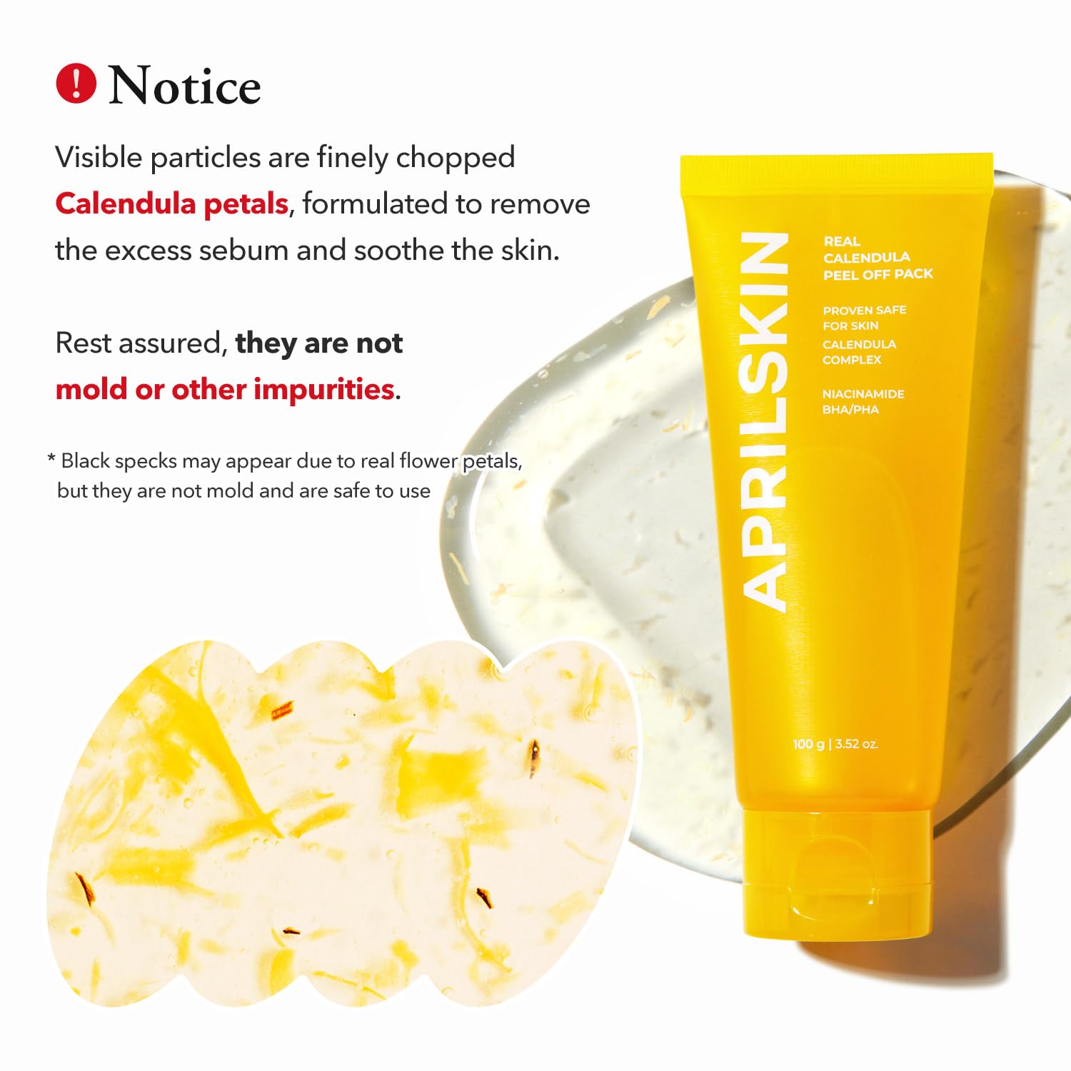 April Skin Real Calendula Peel Off Pack Mask with Niacinamide, BHA/PHA. Glows, Refine texture, Minimizes & Unclogs pores, Removes dead skin cells, blackheads, Puffiness, impurities, excess sebum, oil,