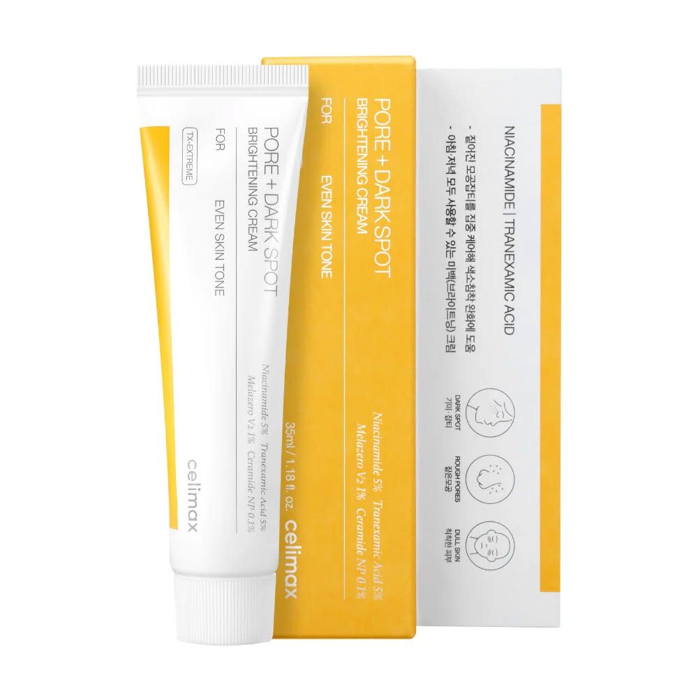 Celimax Pore + Dark Spot Brightening Face Cream with Niacinamide, TXA & Melazero V2. Moisturizes, Brightens, Glows, Removes Dark Spots, Post acne marks, Blemishes, Hyperpigmentation, Minimizes pores..