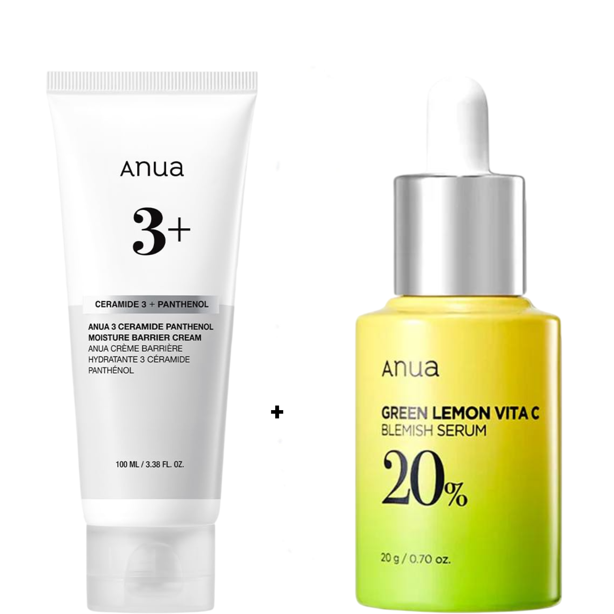Anua 3+ Ceramide & Panthenol Moisture Barrier Cream + Green Lemon Vita C Blemish Face Serum with Vitamin C. Brightens, Removes Dark Spots, Discolorations, Wrinkles, Fine Lines, Fades Hyperpigmentation