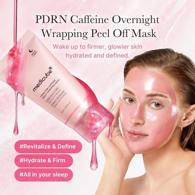 Medicube PDRN Pink Caffeine Night Wrapping Mask with Niacinamide. Brightens, Give a glass skin Glow, Reduce Dullness, Soothes, Revitalize dull skin, Firm contours, Reduce puffiness & Swelling on eyes