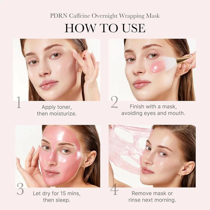 Medicube PDRN Pink Caffeine Night Wrapping Mask with Niacinamide. Brightens, Give a glass skin Glow, Reduce Dullness, Soothes, Revitalize dull skin, Firm contours, Reduce puffiness & Swelling on eyes