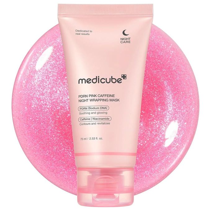 Medicube PDRN Pink Caffeine Night Wrapping Mask with Niacinamide. Brightens, Give a glass skin Glow, Reduce Dullness, Soothes, Revitalize dull skin, Firm contours, Reduce puffiness & Swelling on eyes