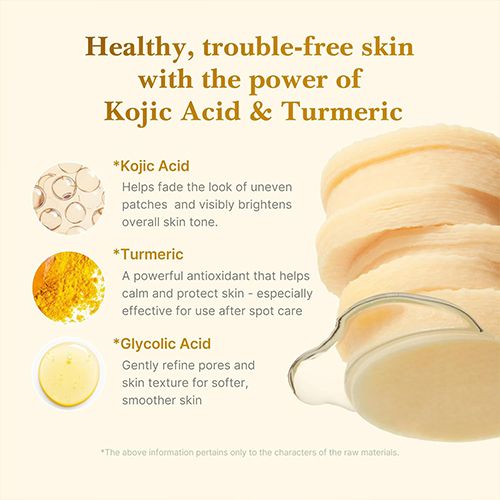 Medicube Kojic Acid Turmeric Pad with Glycolic acid(70 Pads). Glows, Brightens, Removes stubborn dark spots, Built-up dead skin cells, Impurities, Soothes, Even the skin tone, Smooths & Refines Pores