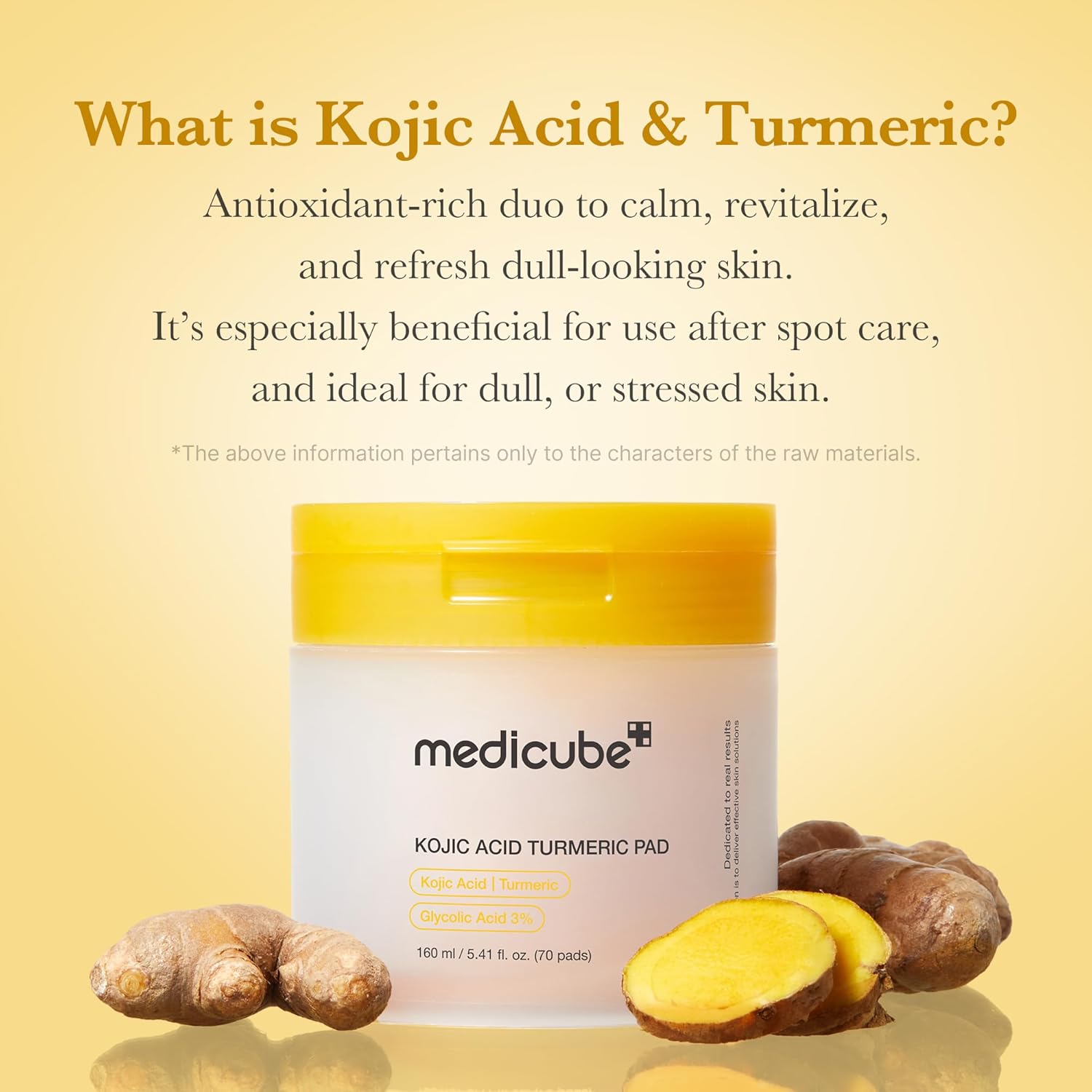 Medicube Kojic Acid Turmeric Pad with Glycolic acid(70 Pads). Glows, Brightens, Removes stubborn dark spots, Built-up dead skin cells, Impurities, Soothes, Even the skin tone, Smooths & Refines Pores
