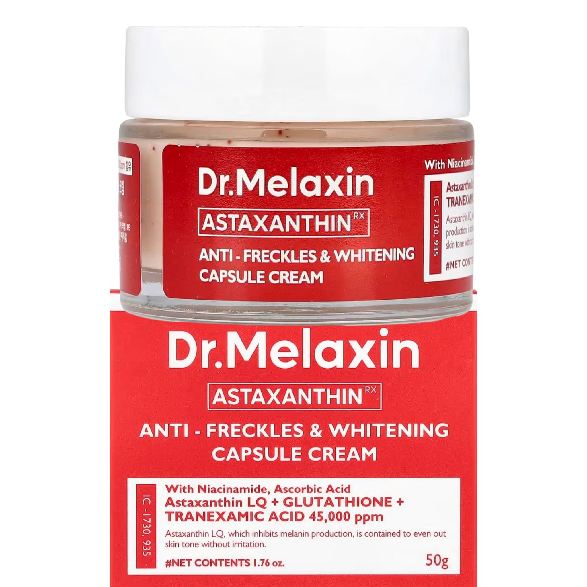 Dr Melaxin Astaxanthin Anti-Freckles Capsule Cream with Niacinamide, Vitamin C, Glutathione & TXA. Removes Dark Spots, Freckles, Pigmentations, Wrinkles, Brightens, Glows, Evens, Smooths, Moisturizes
