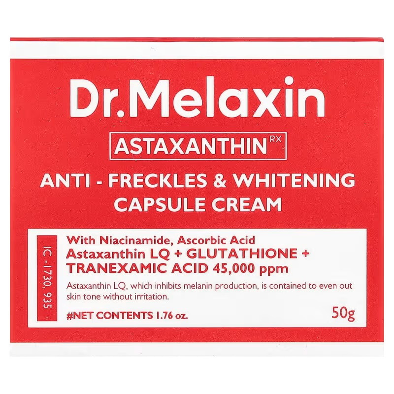 Dr Melaxin Astaxanthin Anti-Freckles Capsule Cream with Niacinamide, Vitamin C, Glutathione & TXA. Removes Dark Spots, Freckles, Pigmentations, Wrinkles, Brightens, Glows, Evens, Smooths, Moisturizes