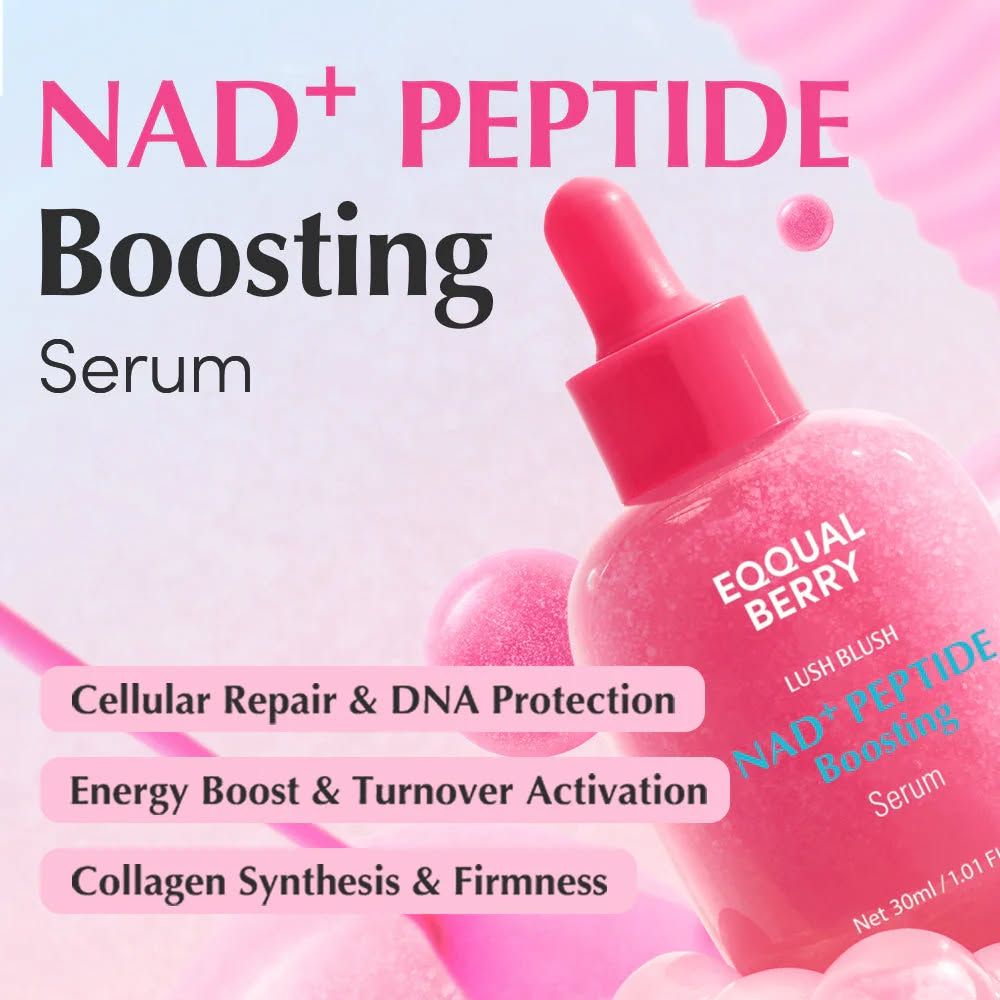 Eqqualberry NAD+ Peptide Boosting Serum with Collagen. Moisturizes, Lifts sagging skin, Brightens, Firms, Make skin Young, Restore skin barrier, Is anti-aging, Smooths wrinkles, Fine lines & Glows