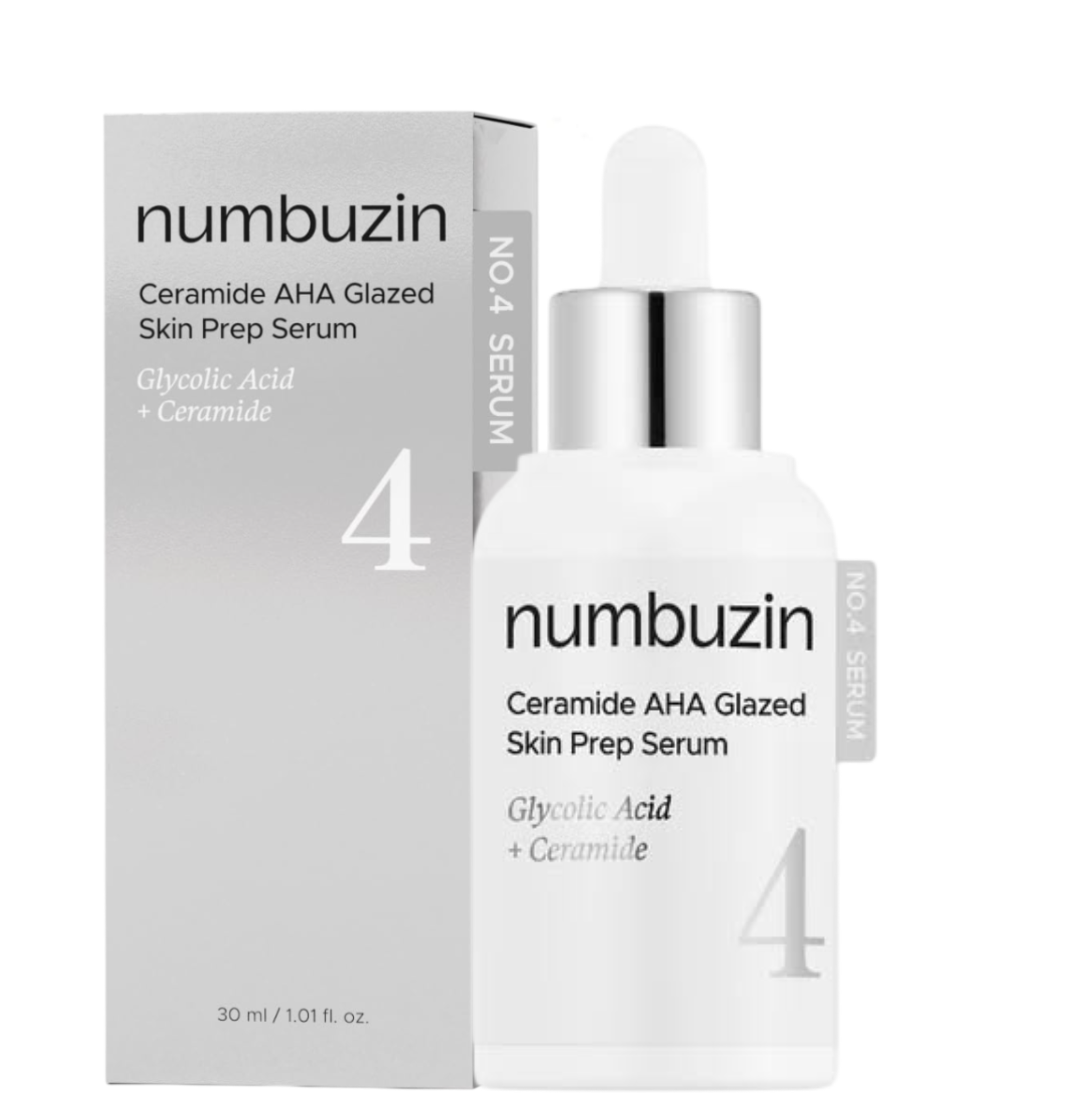 Numbuzin NO.4  Ceramide AHA Glazed Skin Prep Serum with Glycolic Acid. Brightens, Exfoliates, Moisturizes, Clarifies, Smooths & Softens, Refines the skin’s texture, Evens, Give skin a radiant, glow.
