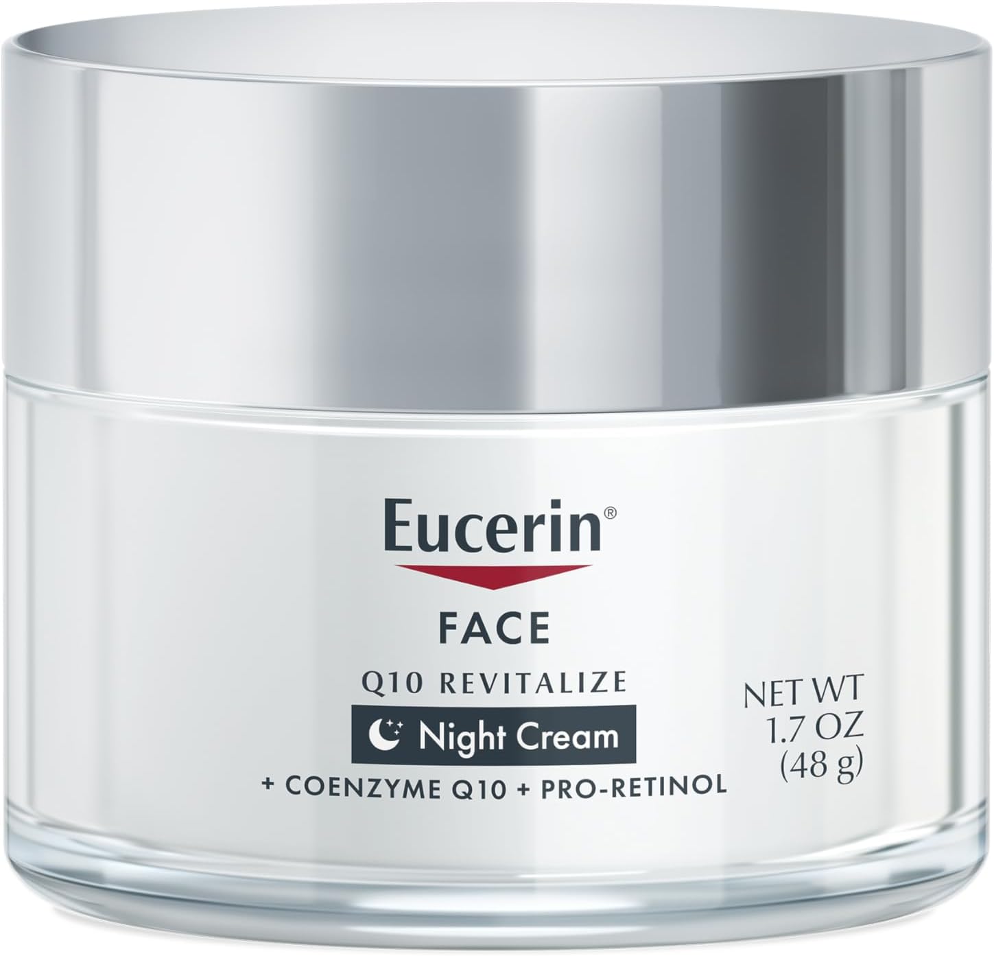 Eucerin, Face, Q10 Revitalize, Night Cream with Pro-Retinol & Co enzyme Q10. Moisturizes, Reduces the Look of Fine Lines & Wrinkles, Renews the skin, Firms the skin, Smooths & Softens the skin.