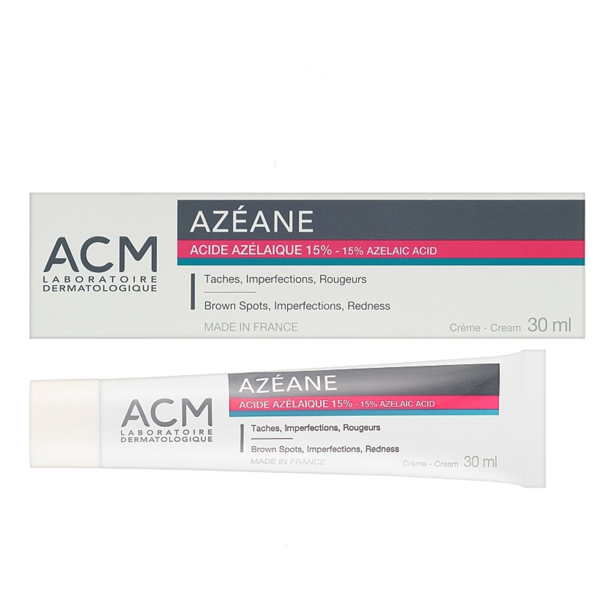 ACM Azeane 15% Azelaic Acid Cream. Removes dark spots, acne, brown spots, marks, imperfections, soothes redness & irritation, brightens, even the skin tone, smooths & softens